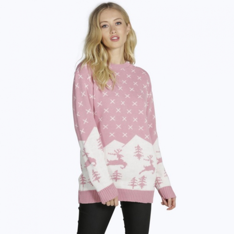 BooHoo Wool Free Pink Christmas Jumper