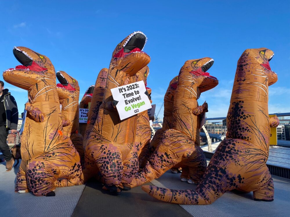 PETA’s ‘Dinosaurs’ Call On Londoners To Go Vegan In 2023