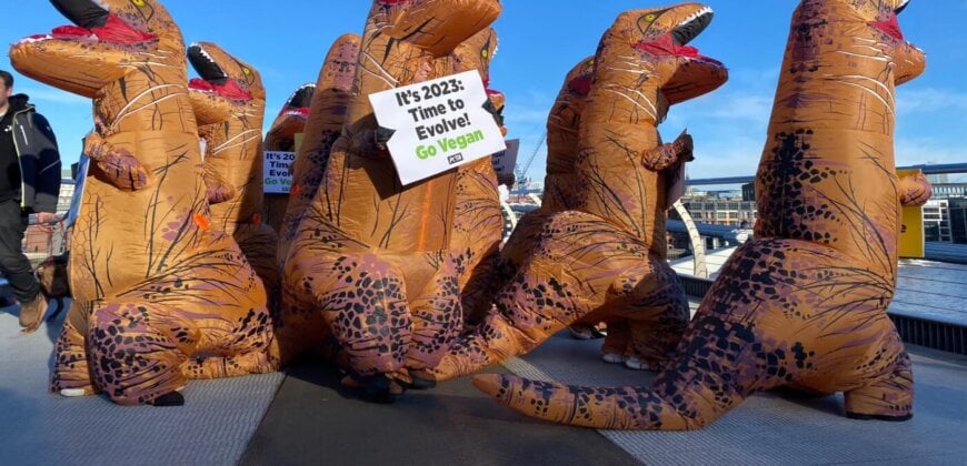 PETA’s ‘Dinosaurs’ Call On Londoners to Go Vegan in 2023